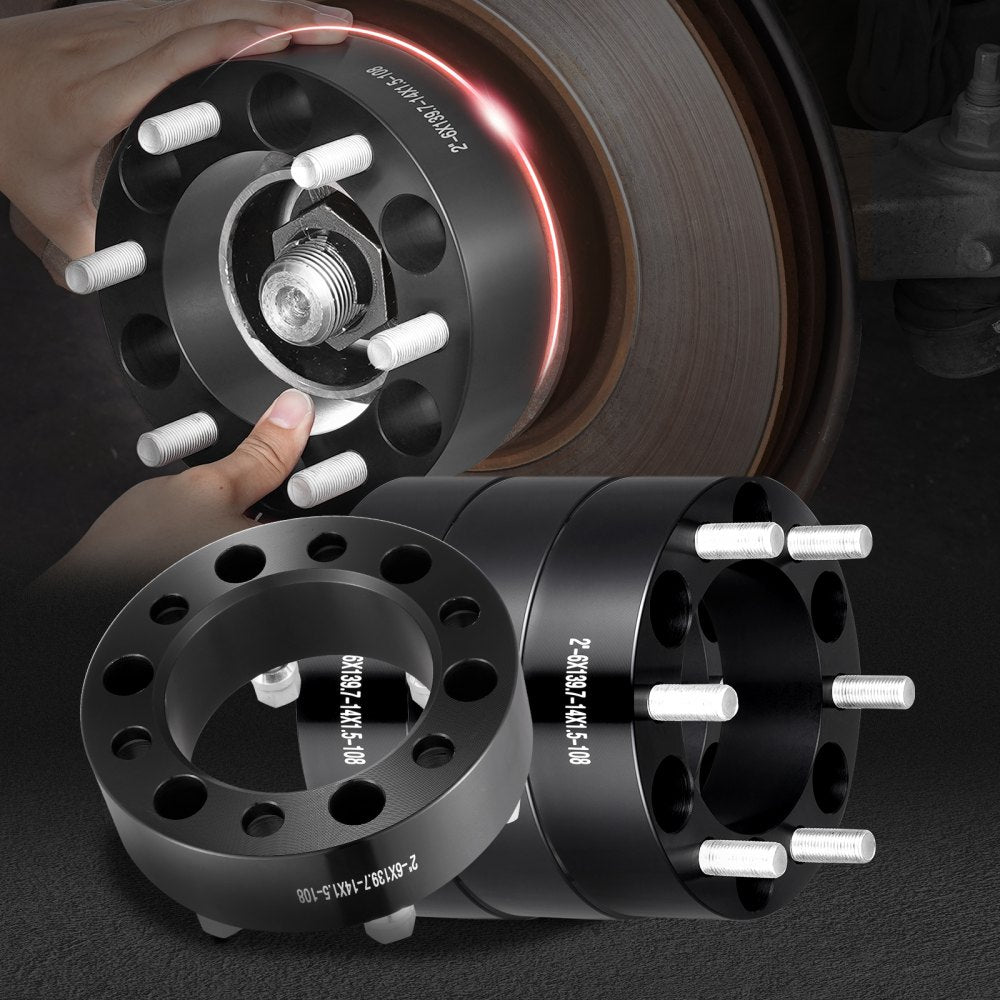 VEVOR Wheel Spacers, 2" 6"x5.5" Wheel Adapters, 6 Lug Forged Spacer, 108 mm Bore Hubcentric M14 x1.5 Studs Spacers, Fit for 1988-2023 Chevrolet, GMC, and Cadillac, 4 PCS Black