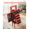 VEVOR Jewelry Cabinet Armoire, Standing Wood Jewelry Storage Chest with 4 Spacious Drawers, Flip Top Mirror, 4 Top Storage Compartments, Zinc Alloy Handles, 2 Side Doors with 16 Necklace Hooks
