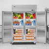VEVOR Commercial Refrigerator, 31.89 in Width Reach In Upright Refrigeration Four Door, 31.4 Cu.ft Auto-Defrost Stainless Steel Refrigerator with 6 Adjustable Shelves, 32 to 50℉ Temp Range, 4 Wheels