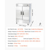 VEVOR Commercial Refrigerator, 32.2 in Width Reach In Upright Refrigeration Double Door, 43.2 Cu.ft Auto-Defrost Stainless Steel Refrigerator with 8 Adjustable Shelves, 32 to 50℉ Temp Range, 4 Wheels