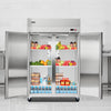 VEVOR Commercial Refrigerator, 31.89 in Width Reach In Upright Refrigeration Double Door, 32.1 Cu.ft Auto-Defrost Stainless Steel Refrigerator with 8 Adjustable Shelves, 32 to 50℉ Temp Range, 4 Wheels