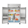 VEVOR Commercial Refrigerator, 31.89 in Width Reach In Upright Refrigeration Double Door, 32.1 Cu.ft Auto-Defrost Stainless Steel Refrigerator with 8 Adjustable Shelves, 32 to 50℉ Temp Range, 4 Wheels