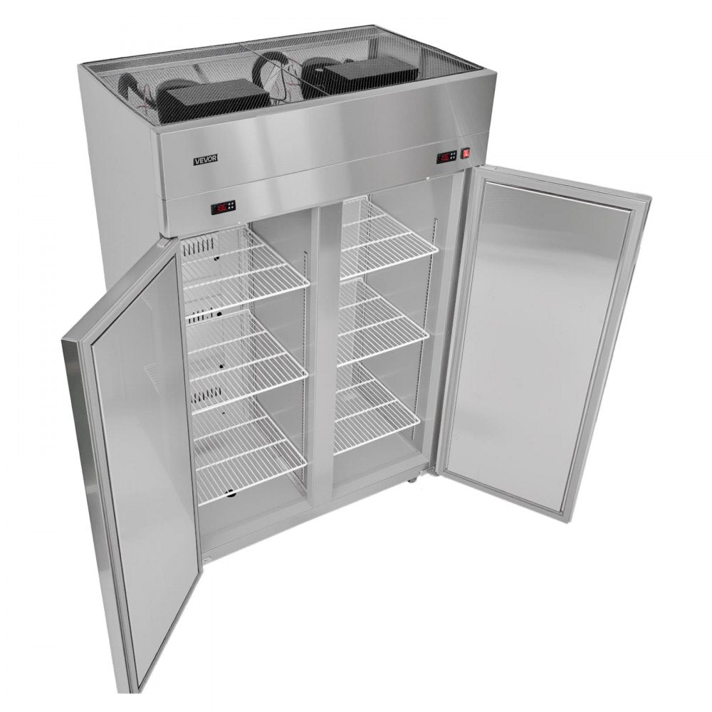 VEVOR Commercial Refrigerator and Freezer Combo, 31.89 in Width Reach In Upright-Freezer Double Door, 31.1 Cu.ft Auto-Defrost Stainless Steel Freezer with 8 Adjustable Shelves, LED Light, 4 Wheels