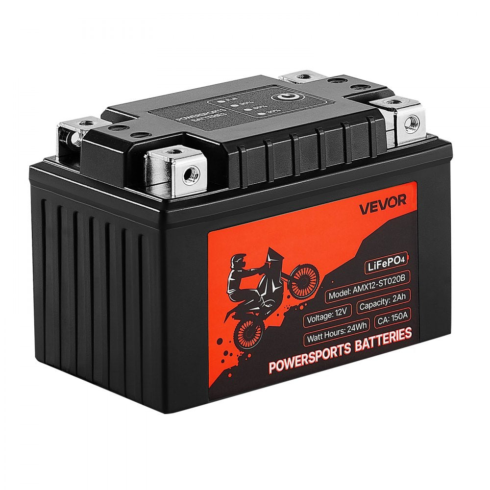 VEVOR Motorcycle Battery, 12 Volt 2Ah, LiFePO4 Lithium Pre-Charged Powersports Battery, Maintenance Free & High Performance, Compatible with ATV, Motorcycle, Jet Skis, Scooter, UTV, and More