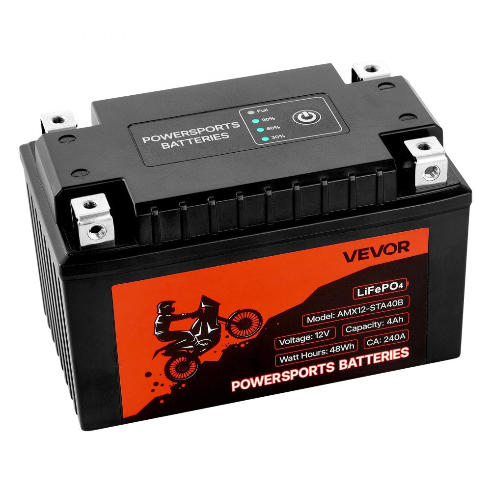 VEVOR Motorcycle Battery, 12 Volt 4Ah, LiFePO4 Lithium Pre-Charged Powersports Battery, Maintenance Free & High Performance, Compatible with ATV, Motorcycle, Jet Skis, Scooter, UTV, and More