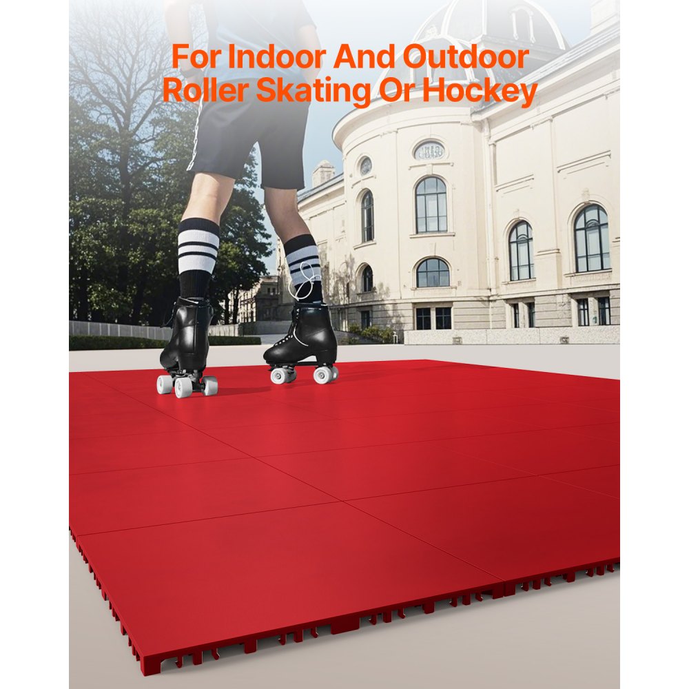 VEVOR Dryland Tiles for Hockey Floor Mat, 12 x 12 in 8 Pcs Interlocking Versatile Training Surface, Dance Floor Tiles, Hockey Training Equipment Board for Shooting (Red, 8 sq. ft/Box)