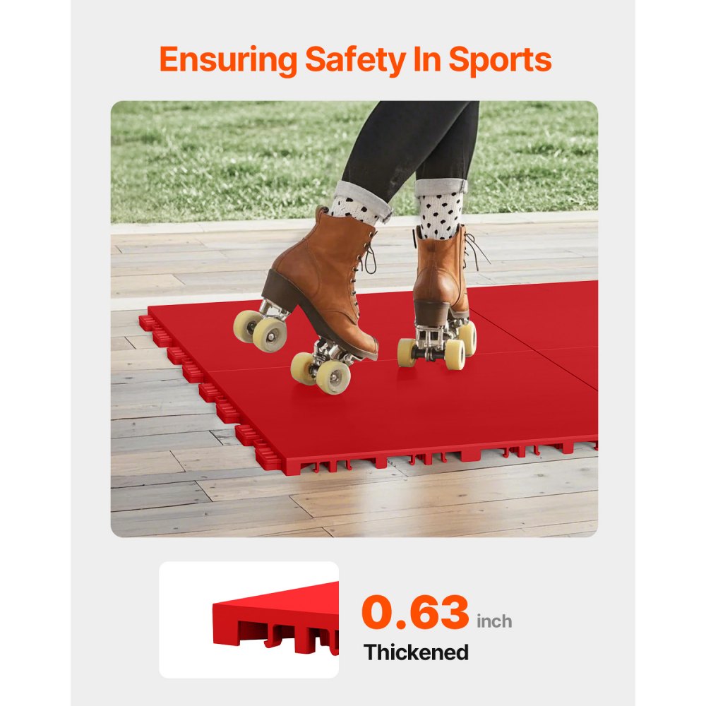 VEVOR Dryland Tiles for Hockey Floor Mat, 12 x 12 in 8 Pcs Interlocking Versatile Training Surface, Dance Floor Tiles, Hockey Training Equipment Board for Shooting (Red, 8 sq. ft/Box)