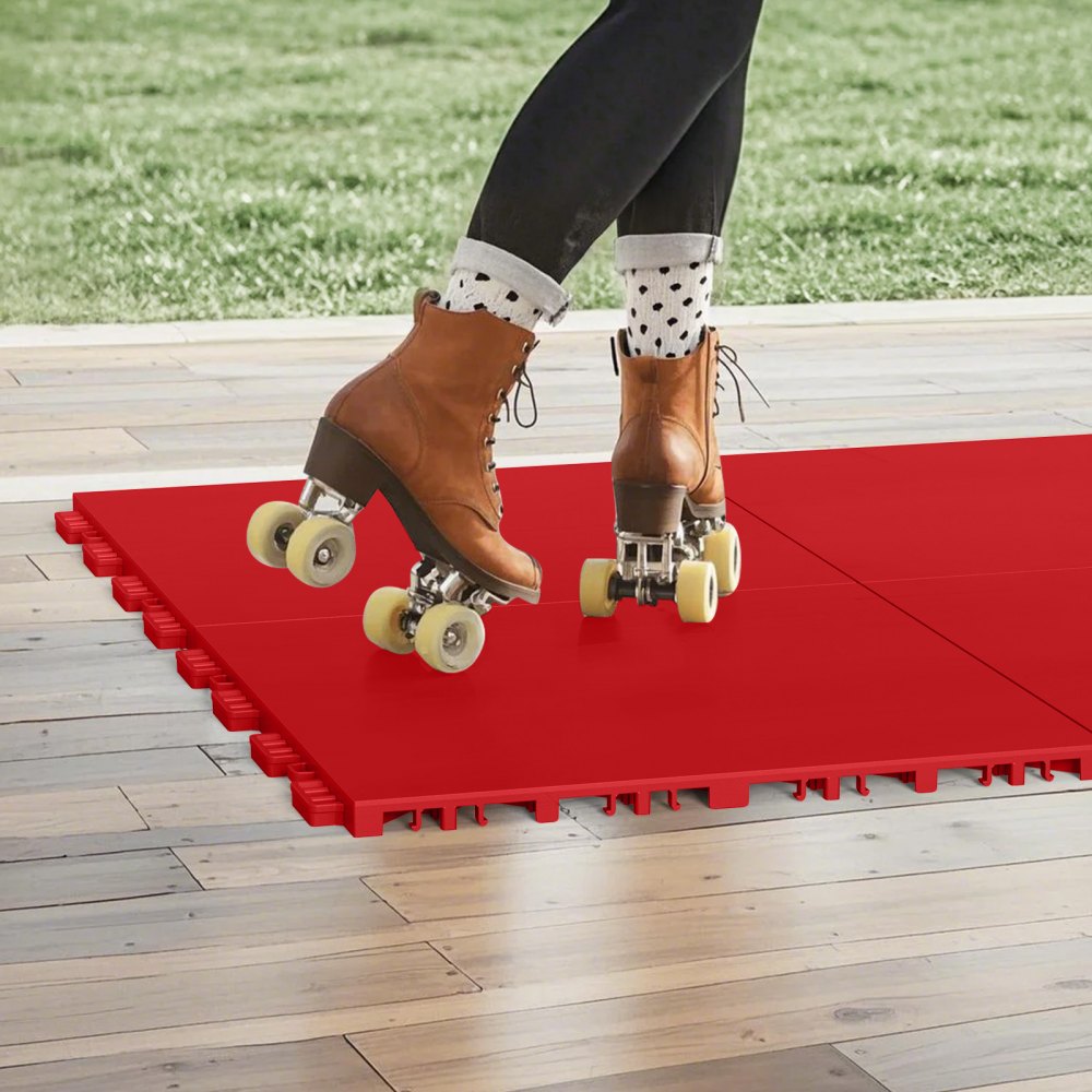 VEVOR Dryland Tiles for Hockey Floor Mat, 12 x 12 in 8 Pcs Interlocking Versatile Training Surface, Dance Floor Tiles, Hockey Training Equipment Board for Shooting (Red, 8 sq. ft/Box)