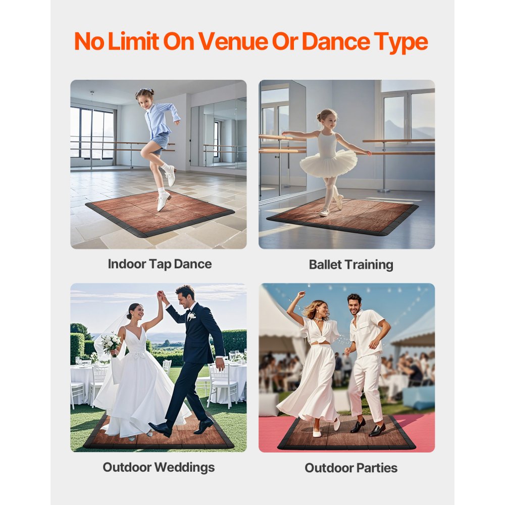 VEVOR Dance Floor Tiles, 12.4 x 12.4 in 25 Piece Interlocking Dance Flooring, Portable Dance Practice Floor with Cushioned Base  (Oak Wood Grain, 25 sq. ft/Box )