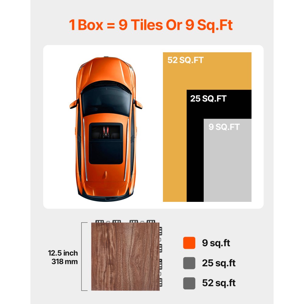 VEVOR Dance Floor Tiles, 12.4 x 12.4 in 25 Piece Interlocking Dance Flooring, Portable Dance Practice Floor with Cushioned Base  (Oak Wood Grain, 25 sq. ft/Box )