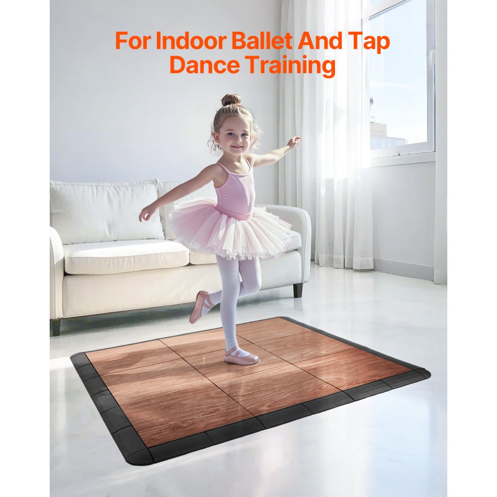 VEVOR Dance Floor Tiles, 12.4 x 12.4 in 9 Piece Interlocking Dance Flooring, Portable Dance Practice Floor with Cushioned Base  (Oak Wood Grain, 9 sq. ft/Box )