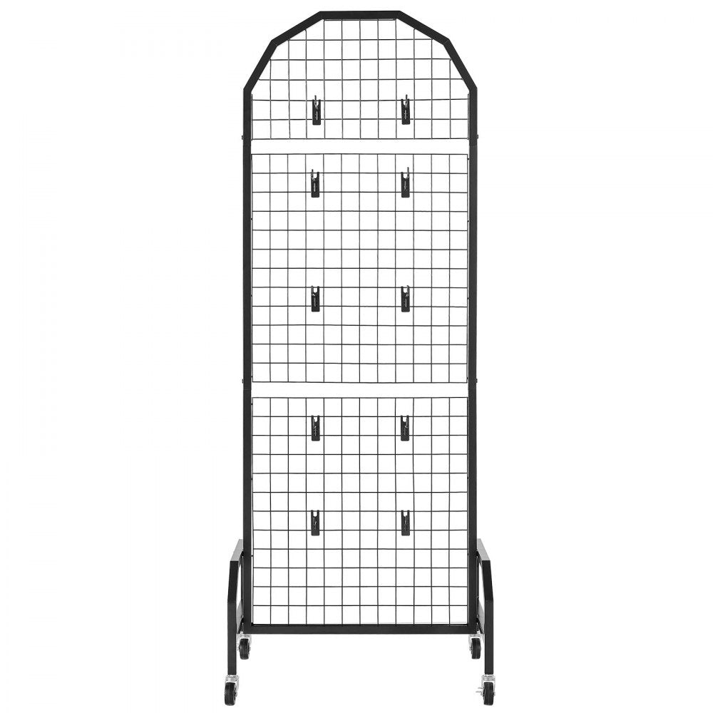 VEVOR 2 Packs Grid Wall Panels, 1.9 x 5.4 ft Wire Grid Panels Display Rack, Movable Art Display Shelf with Wheels and 20 Hooks, Black Carbon Steel Gridwall for Craft Show, Decor, Storage, Notice Board