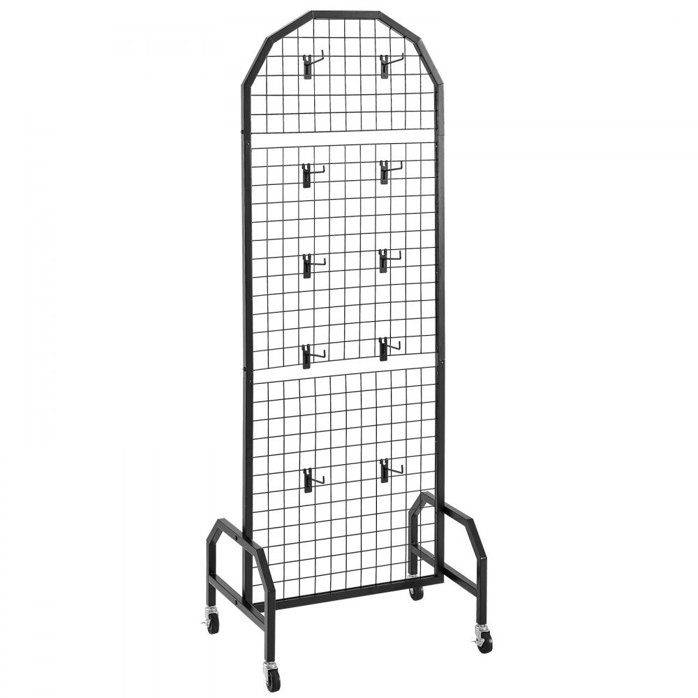 VEVOR 2 Packs Grid Wall Panels, 1.9 x 5.4 ft Wire Grid Panels Display Rack, Movable Art Display Shelf with Wheels and 20 Hooks, Black Carbon Steel Gridwall for Craft Show, Decor, Storage, Notice Board