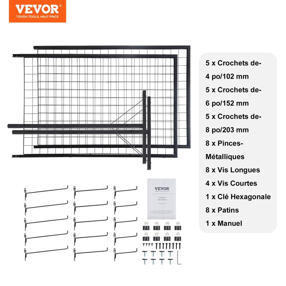 VEVOR 2' x 5.6' Grid Wall Panels Tower, 2 Packs Wire Gridwall Display Racks with T-Base Floorstanding, Double Side Gridwall Panels for Art Craft Shows, Retail Display with Extra Clips and Hooks