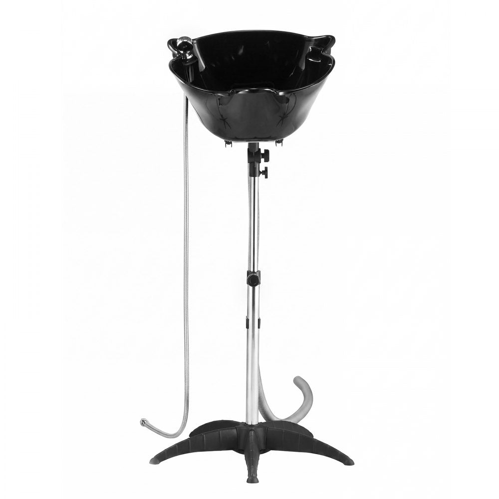 VEVOR Portable Shampoo Bowl 270° Rotating Salon Sink Basin with Showerhead, for Salons, Home & Seniors, Height and Angle Adjustable, Hair Washing Station with Drain Hose & Universal Connector, Black