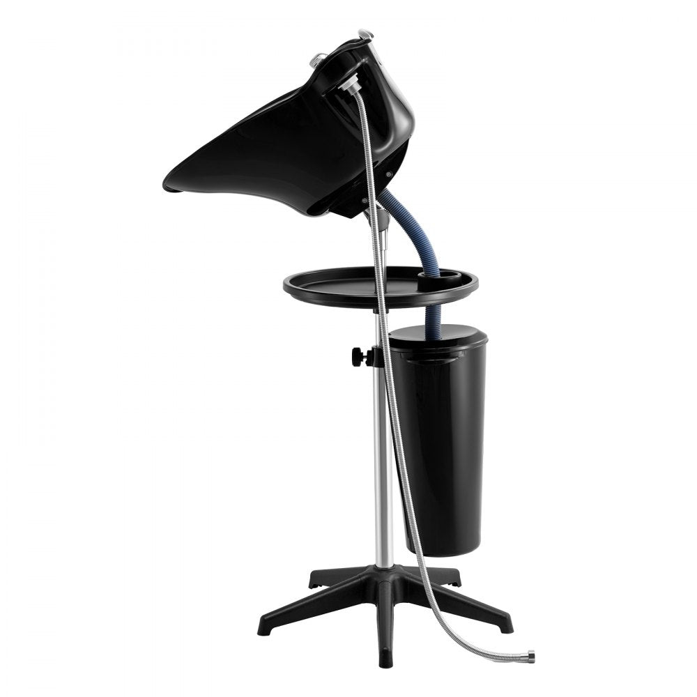 VEVOR Portable Shampoo Bowl, Deep Shampoo Sink with Adjustable Height & Angle, Washing Hair Station Includes Drain Hose, Shower Head and Bucket, Salon Sink for Home & Barber Use, Black