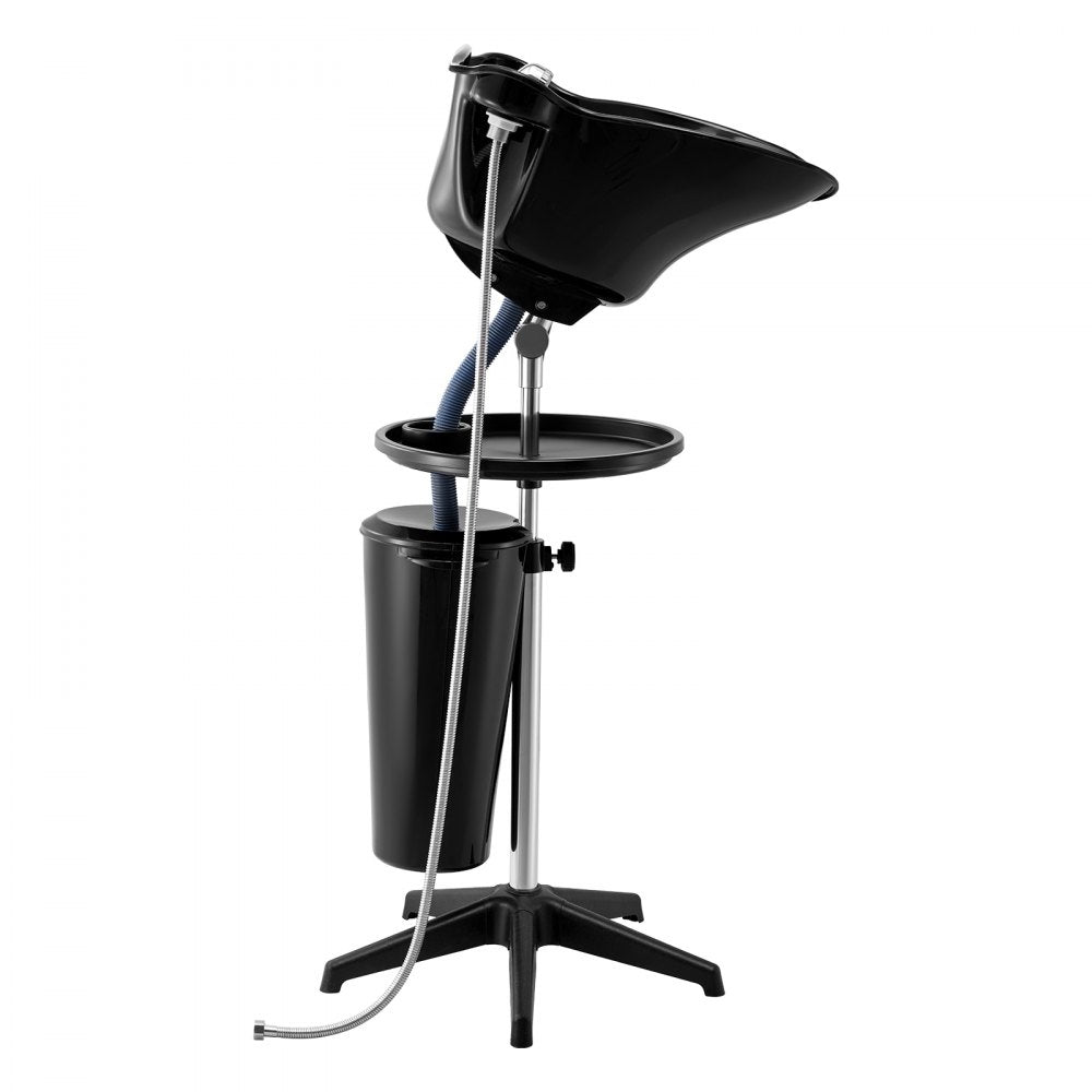 VEVOR Portable Shampoo Bowl, Deep Shampoo Sink with Adjustable Height & Angle, Washing Hair Station Includes Drain Hose, Shower Head and Bucket, Salon Sink for Home & Barber Use, Black