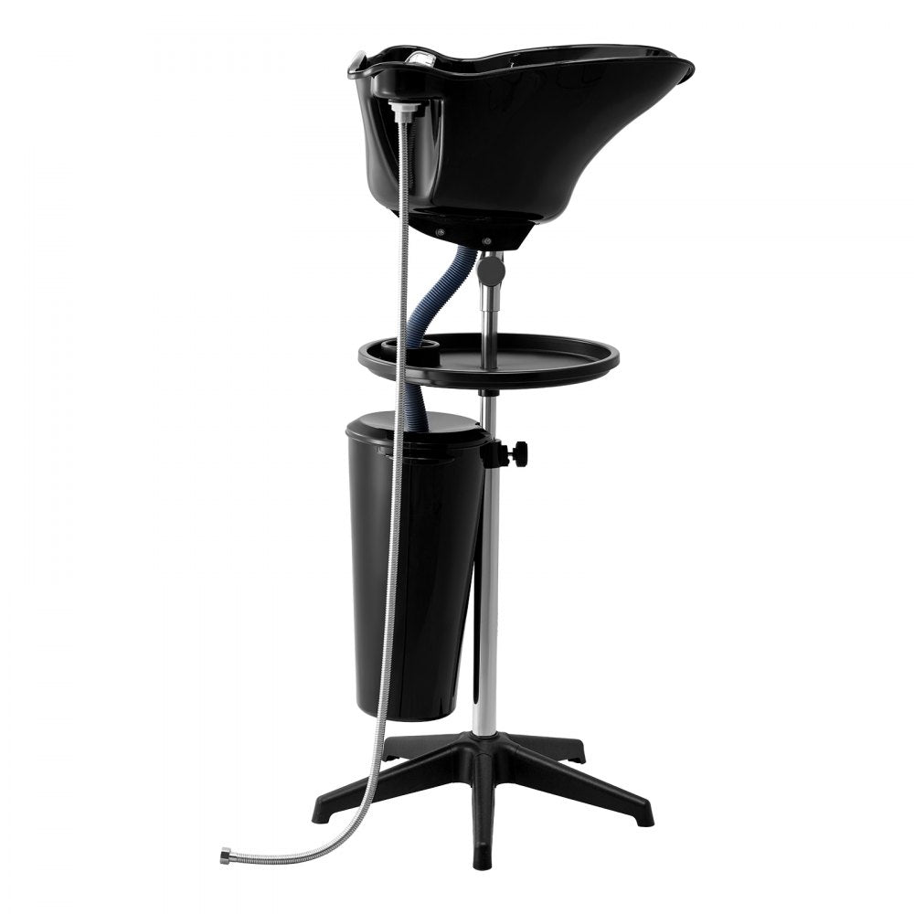 VEVOR Portable Shampoo Bowl, Deep Shampoo Sink for Washing Hair with Adjustable Height and Angle, Includes Drain Hose, Shower Head and Bucket, Portable Salon Sink for Barbershop Spa Center Use, Black