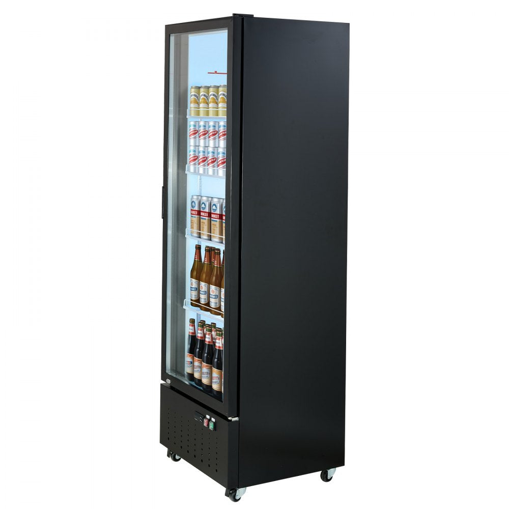 VEVOR Commercial Merchandiser Refrigerator, 12.7 Cu.Ft / 360 L Glass Door Display Refrigerator, Upright Beverage Cooler Fridge with 4 Adjustable Shelves, Soft LED Light & Casters for Homes Shops Bars