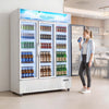 VEVOR Commercial Merchandiser Refrigerator, 36.4 Cu.Ft / 1030L Upright Beverage Cooler, 3 Glass Door Display Refrigerator with Customizable Lightbox, 12 Adjustable Shelves, Soft LED Lighting & Casters
