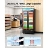 VEVOR Commercial Merchandiser Refrigerator, 20.8 Cu.Ft / 590L Upright Beverage Cooler, 2 Glass Door Display Refrigerator with Customizable Lightbox, 8 Adjustable Shelves, Soft LED Lighting & Casters