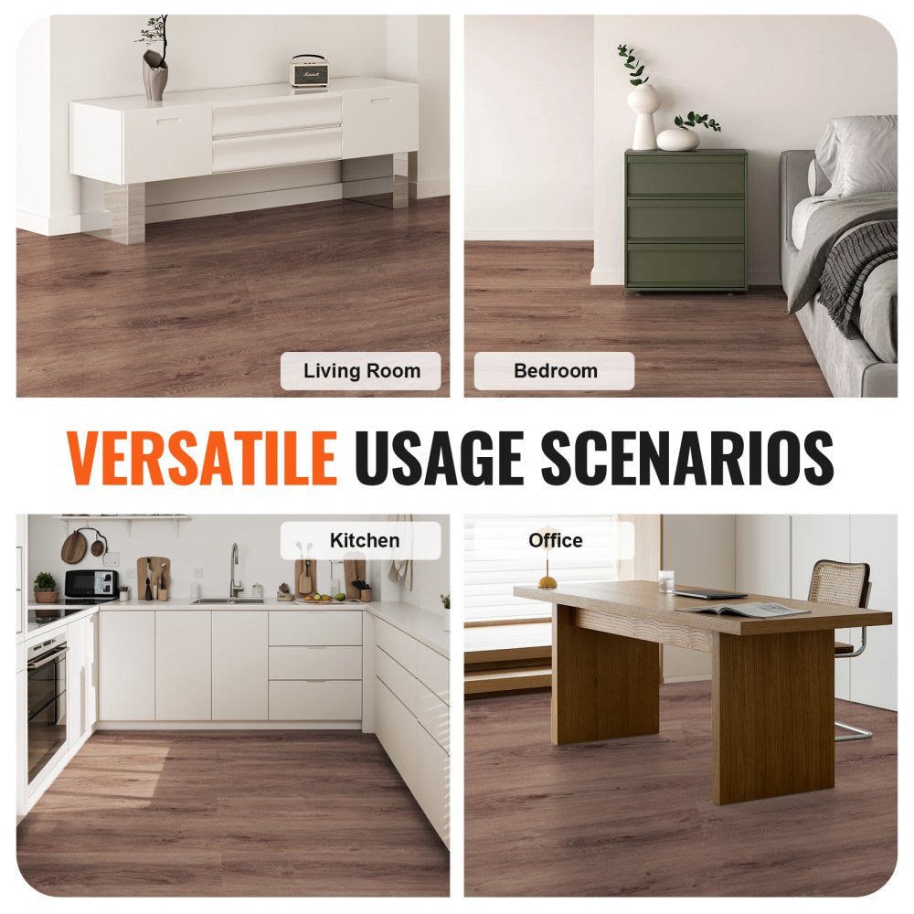VEVOR Interlocking Vinyl Floor Tiles 48 x 7.3 inch, 10 Tiles 5.5mm Thick Snap Together, Deep Brown Wood Grain DIY Flooring for Kitchen, Dining Room, Bedrooms & Bathrooms, Easy for Home Decor