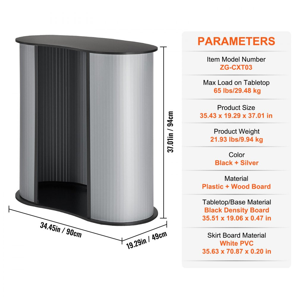 VEVOR Portable Tradeshow Podium Table, 35.43" x 19.29" x 37.01", Display Exhibition Counter Stand Booth Fair with Wall, Foldable Promotion Retail Bar Table Pop Up Podium Counter with Carrying Bag