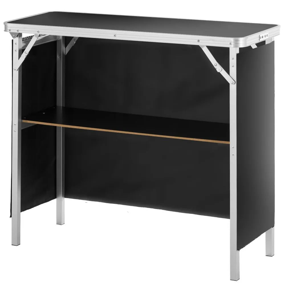 VEVOR Folding Portable Bar Table, Tradeshow Podium Table for Indoor, Outdoor, Party, Picnic, Exhibition, Includes Carrying Case, Storage Shelf and  Black Skirt, 38.39" x 15.16" x 34.25"