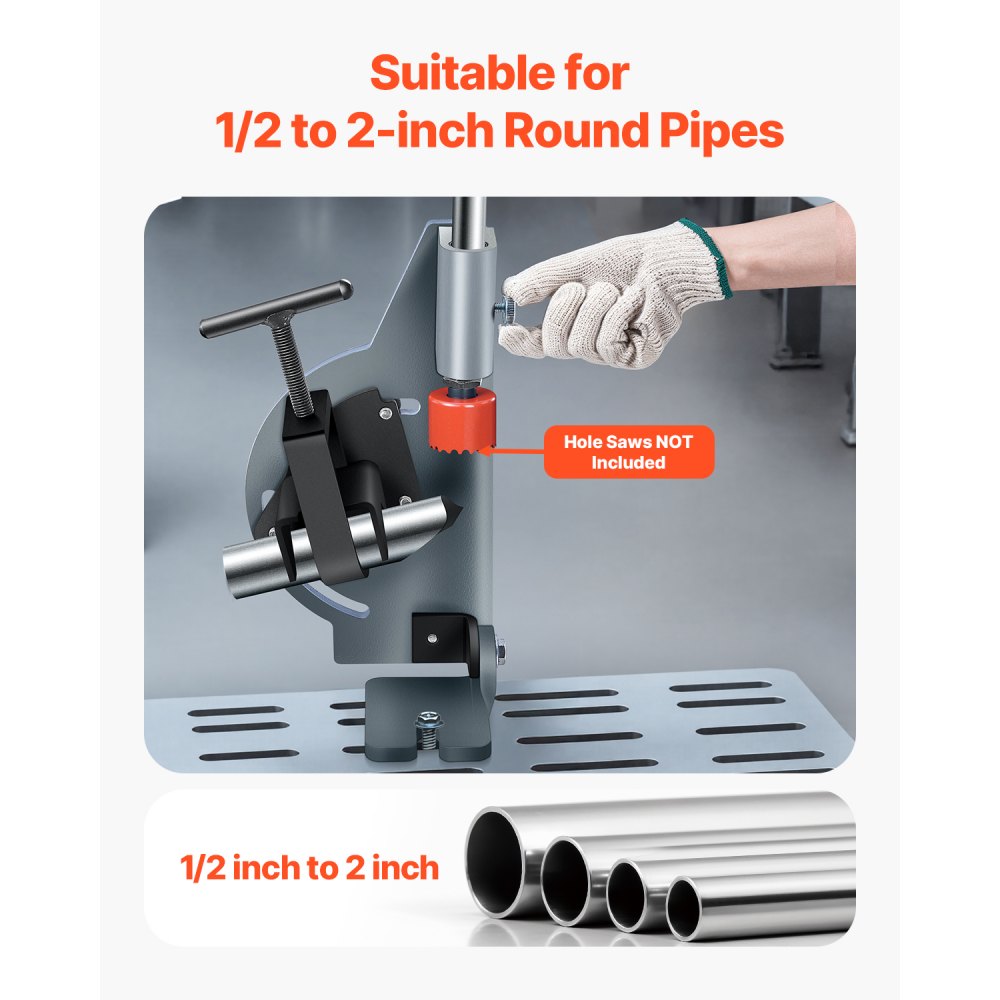 VEVOR Pipe Notcher, Tubing Notcher for 1/2 to 2-inch Pipes, Pipe & Tube Notcher with 0 to 60° Adjustable Angle for Metal, PVC, Wood Pipes, Ideal for Repair Shops, Home Projects, Metalworking