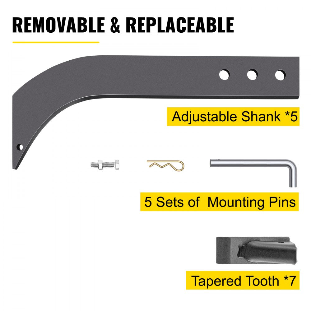 VEVOR 5pcs Box Blade Shank, 16\'\' Scarifier Shank, 3 Holes Box Scraper Shank, Ripper Shank with Removable Tapered Teeth and Pins, Adjustable Shanks Assembly for Replacement, Digging, Plowing