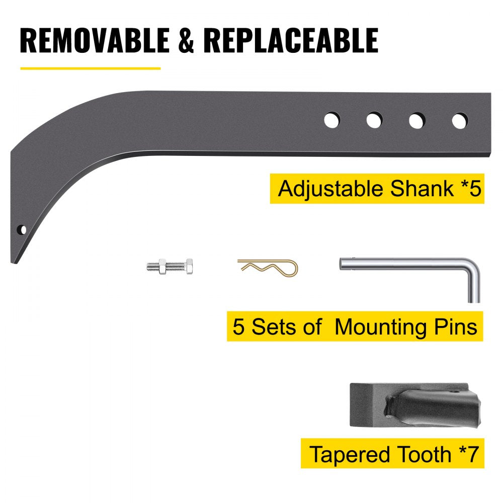 Tuspuzz Box Blade Shank, 18\'\' Scarifier Shank, 4 Holes Box Scraper Shank, Ripper Shank with Removable Tapered Teeth and Pins, Adjustable Shanks Assembly for Replacement, Digging, Plowing, 5PCS