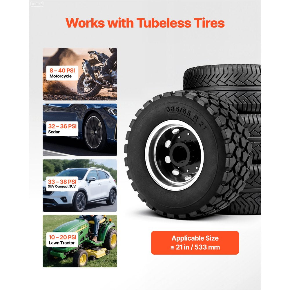 VEVOR Portable Tire Bead Seater, 2.1 Gal / 8 L Air Bead Blaster, Handheld Tire Inflator Tool, 87-116 PSI Operating Pressure, Trigger Seating Inflator for Car, Compact SUV, Light Truck, E-Bike, RV, ATV