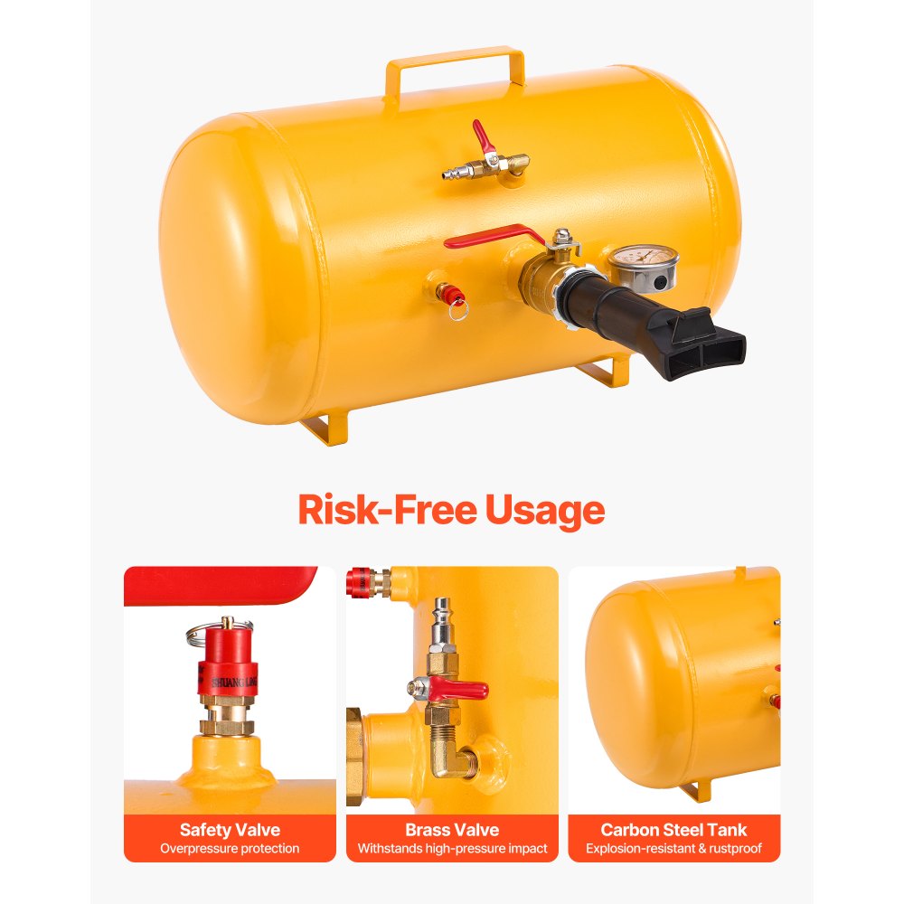VEVOR Air Tire Bead Seater, 10 Gal / 37.9 L, Heavy Duty Tire Bead Blaster Tool, 87-116 PSI Operating Pressure, Air Trigger Seating Inflator for ATV, Tractor, Pickup, Truck, Jeep, RV, UTV, Yellow