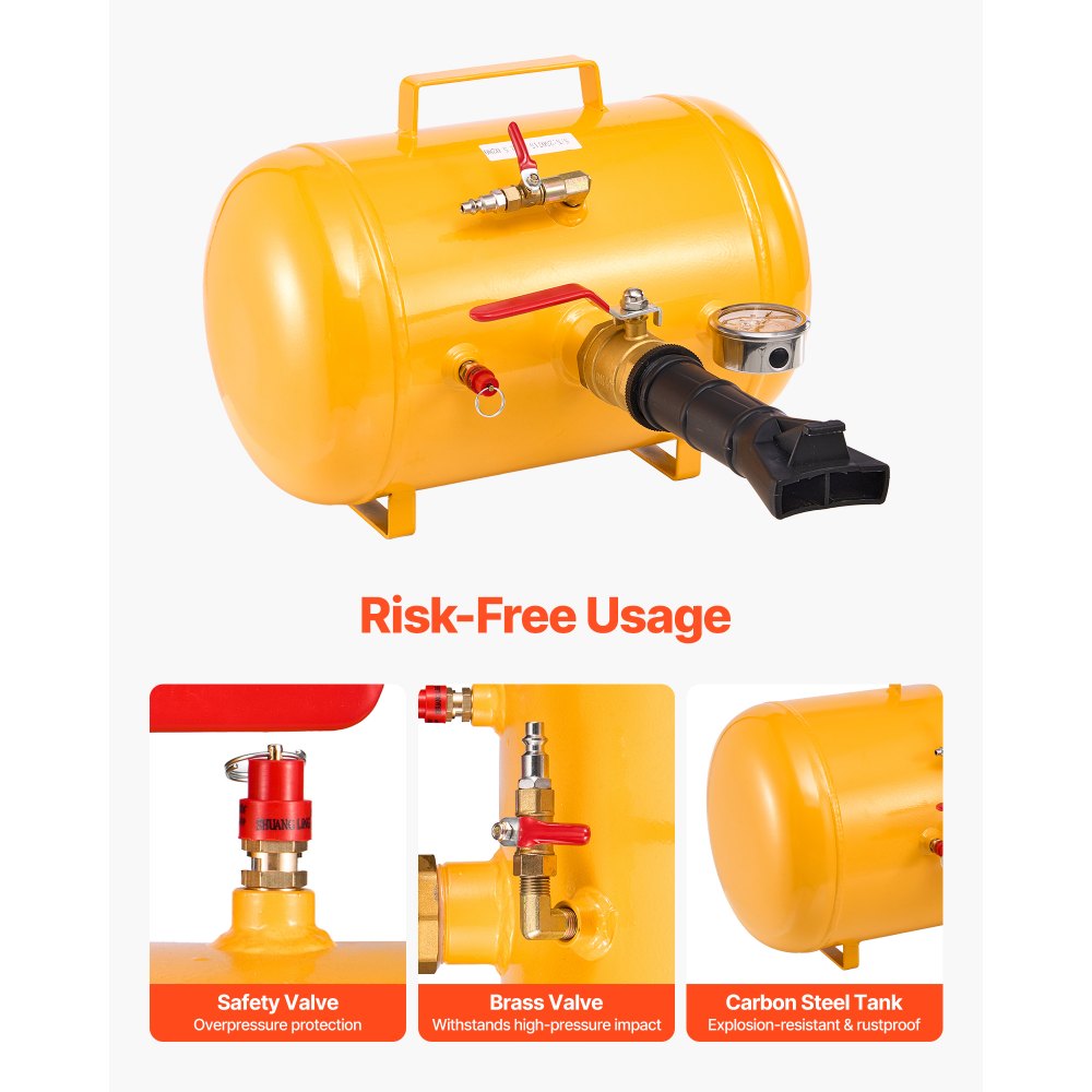 VEVOR Air Tire Bead Seater, 5 Gal / 18.9 L, Heavy Duty Tire Bead Blaster Tool, 87-116 PSI Operating Pressure, Air Trigger Seating Inflator for Pickup, Truck, ATV, Jeep, Van, Lawn Tractor, RV, Yellow