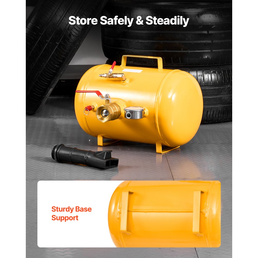 VEVOR Air Tire Bead Seater, 5 Gal / 18.9 L, Heavy Duty Tire Bead Blaster Tool, 87-116 PSI Operating Pressure, Air Trigger Seating Inflator for Pickup, Truck, ATV, Jeep, Van, Lawn Tractor, RV, Yellow
