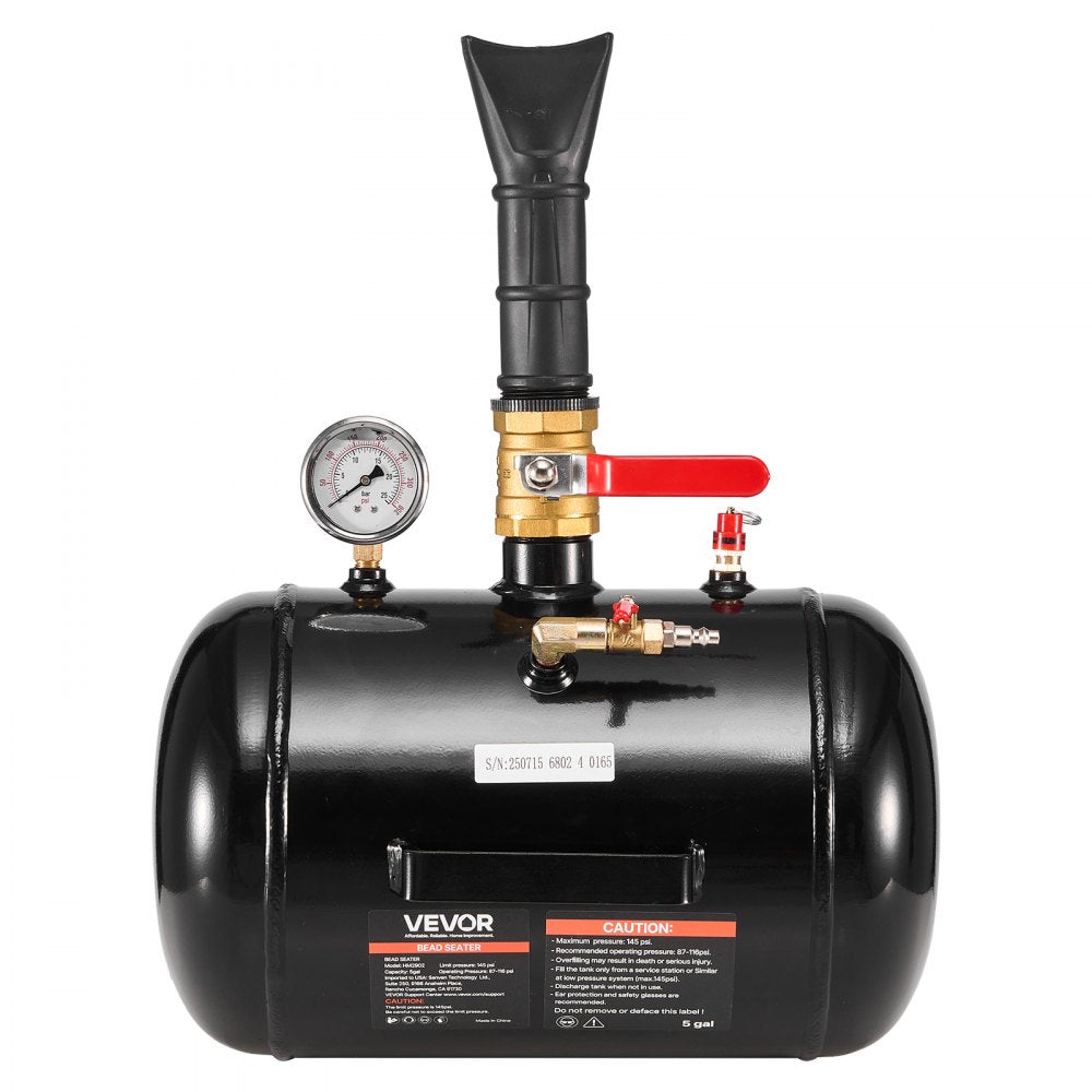 VEVOR Air Tire Bead Seater, 5 Gal / 18.9 L, Heavy Duty Tire Bead Blaster Tool, 87-116 PSI Operating Pressure, Air Trigger Seating Inflator for Pickup, Truck, ATV, Jeep, Van, Lawn Tractor, RV, Black