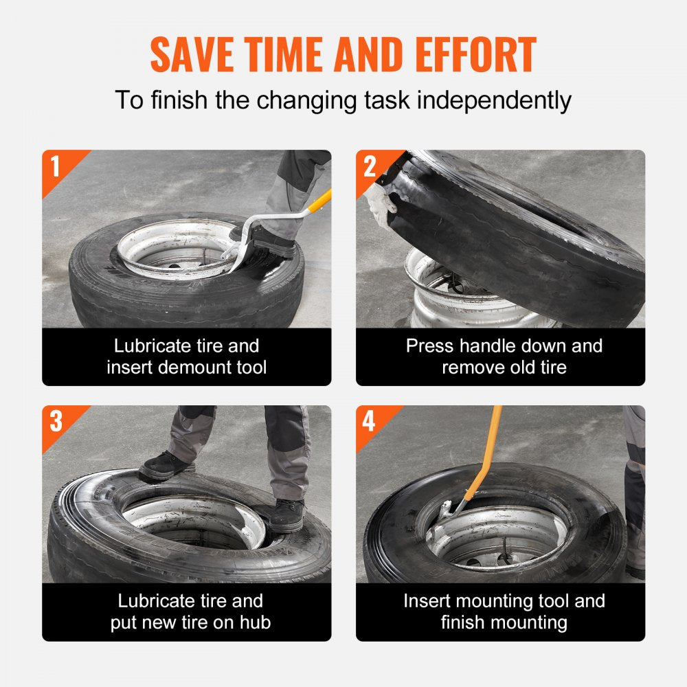 VEVOR Tire Mount Demount Tool, 22.5-24.5 inch Manual Steel Tire Changer Mount Demount Removal Tool, with Extra bead holder, Tubeless Truck Bead Breaker, 3 PCS Tire Changing Tools, Orange