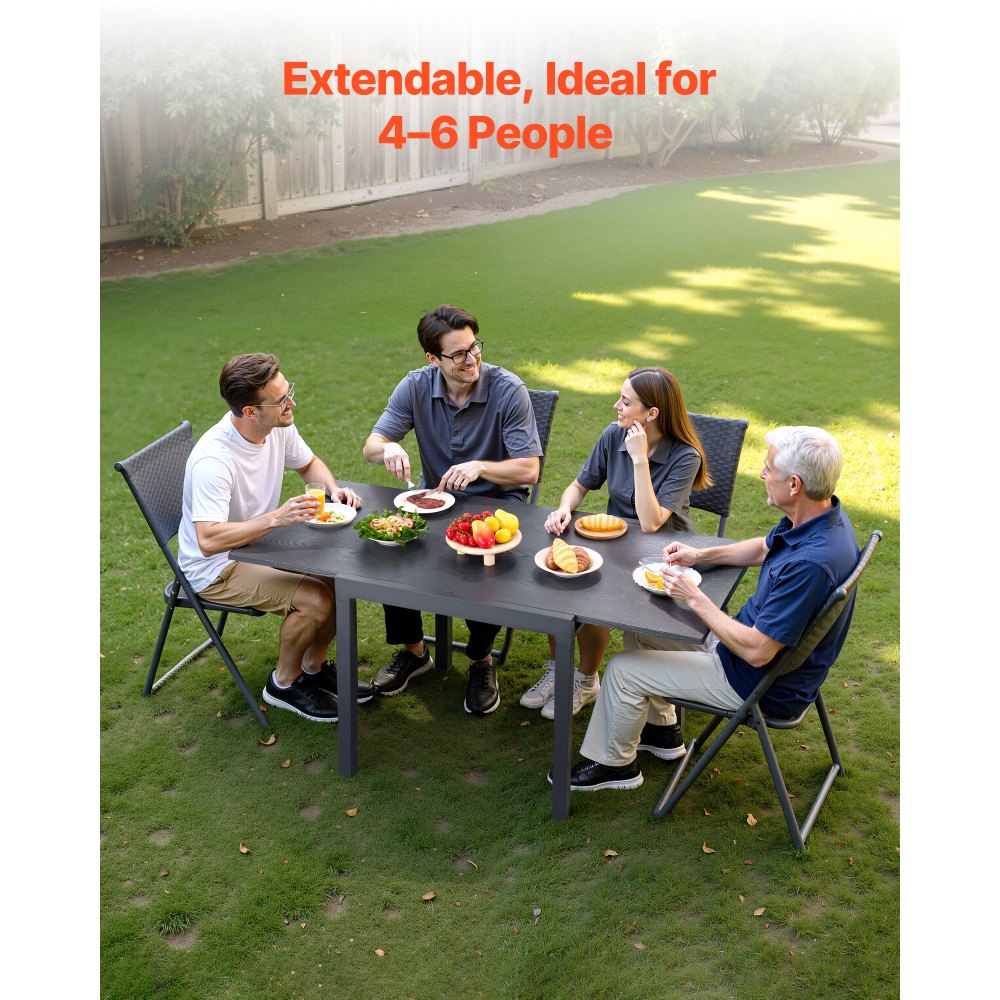 VEVOR Expandable Outdoor Patio Dining Table, 32–63 inch Rectangular Backyard Bistro Tables for 4-6, Aluminum Frame Metal Steel Slat , All-Weather Large Furniture for Lawn Garden Porch, Dark Gray