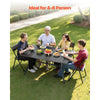 VEVOR Outdoor Patio Dining Table, 59 inch Long Rectangular Metal Steel Slat Backyard Bistro Tables for 4-6, with 1.5 in Umbrella Hole, All-Weather Large Furniture for Lawn Garden Porch, Black
