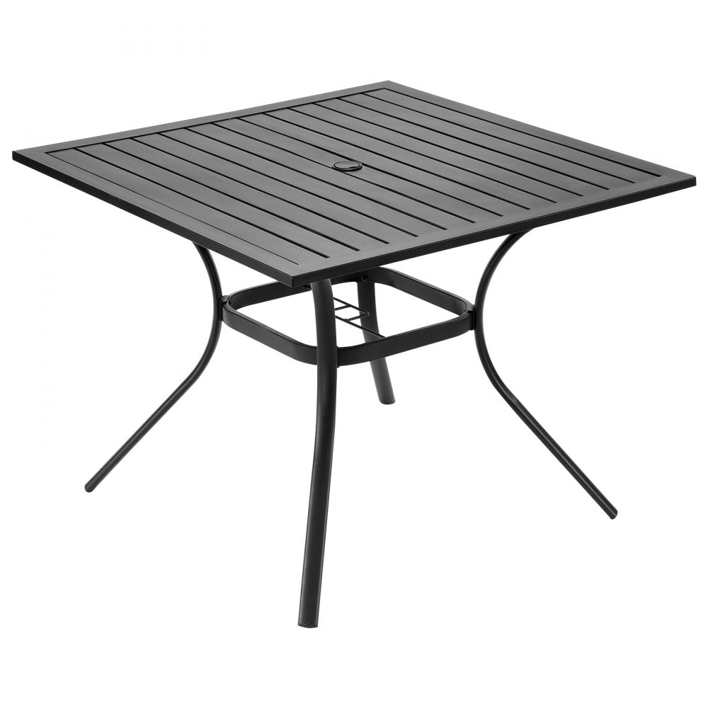 VEVOR Outdoor Patio Dining Table, 37 inch Square Metal Steel Slat Backyard Bistro Tables, with 1.5 in Umbrella Hole, Outside All-Weather Large Furniture for Lawn Garden Porch, Black