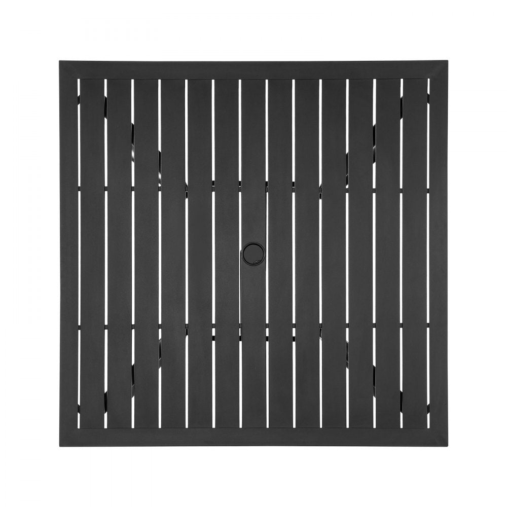 VEVOR Outdoor Patio Dining Table, 37 inch Square Metal Steel Slat Backyard Bistro Tables, with 1.5 in Umbrella Hole, Outside All-Weather Large Furniture for Lawn Garden Porch, Black
