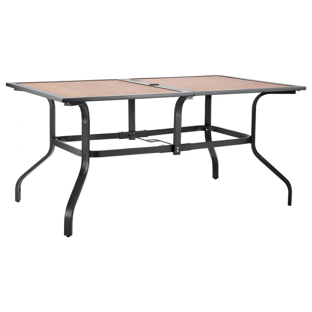 VEVOR Outdoor Patio Dining Table, 59 inch Long Rectangular Wood-Like Steel Slat Backyard Bistro Tables for 4-6,  with 1.5 in Umbrella Hole, All-Weather Large Furniture for Lawn Garden Porch, Brown