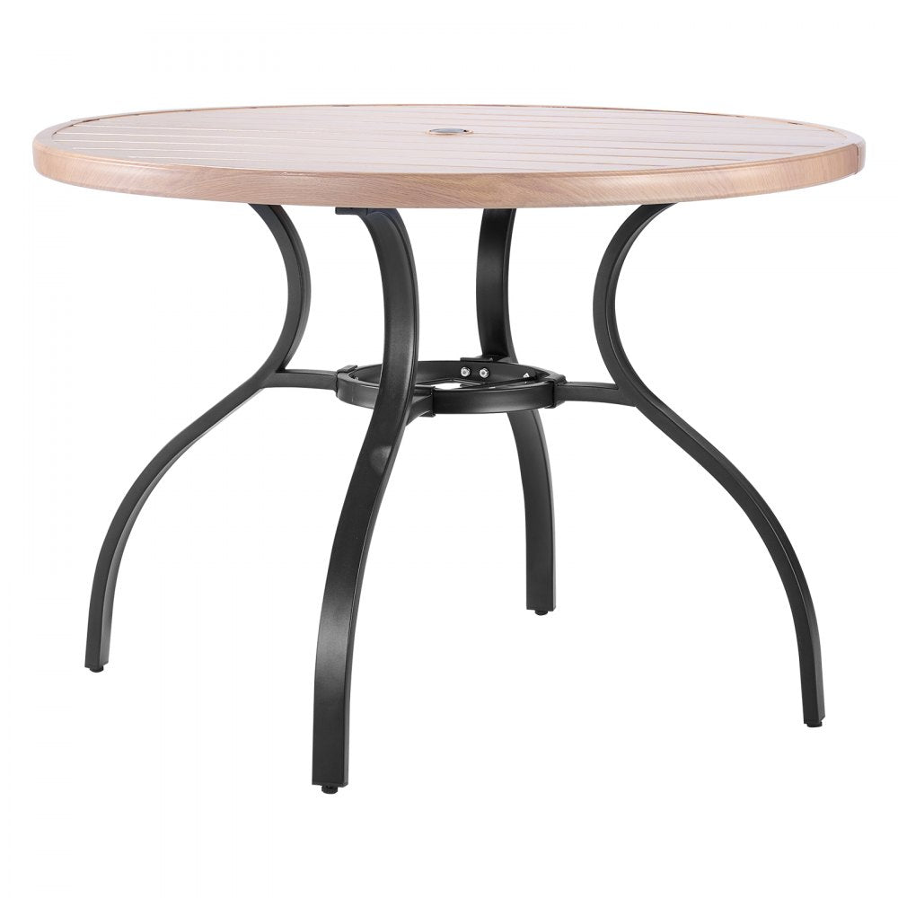 VEVOR Outdoor Patio Dining Table, 41 inch Round Wood-Like Steel Slat Backyard Bistro Coffee Tables for 4, with 1.5 in Umbrella Hole, Outside All-Weather Large Furniture for Lawn Garden Porch, Gray