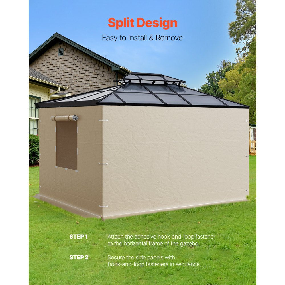 VEVOR Gazebo Sidewall Fits 10 x 10 ft Gazebos, 4-Panel Winter Cover Side Walls for Hardtop Gazebo, High-Density PE Material, All Weather Outdoor Cover with Mesh Windows, Gazebos not Included