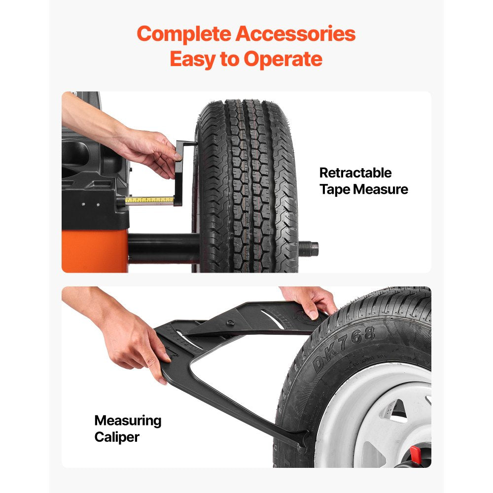 VEVOR Tire Balancer Machine 250W Wheel Balancer Support Up to 15" Rim Width, 110V High Accuracy Tire Balancing Machine with Sensitive Sensor & Digital Display, Heavy-Duty for Repair Shop & Home Garage