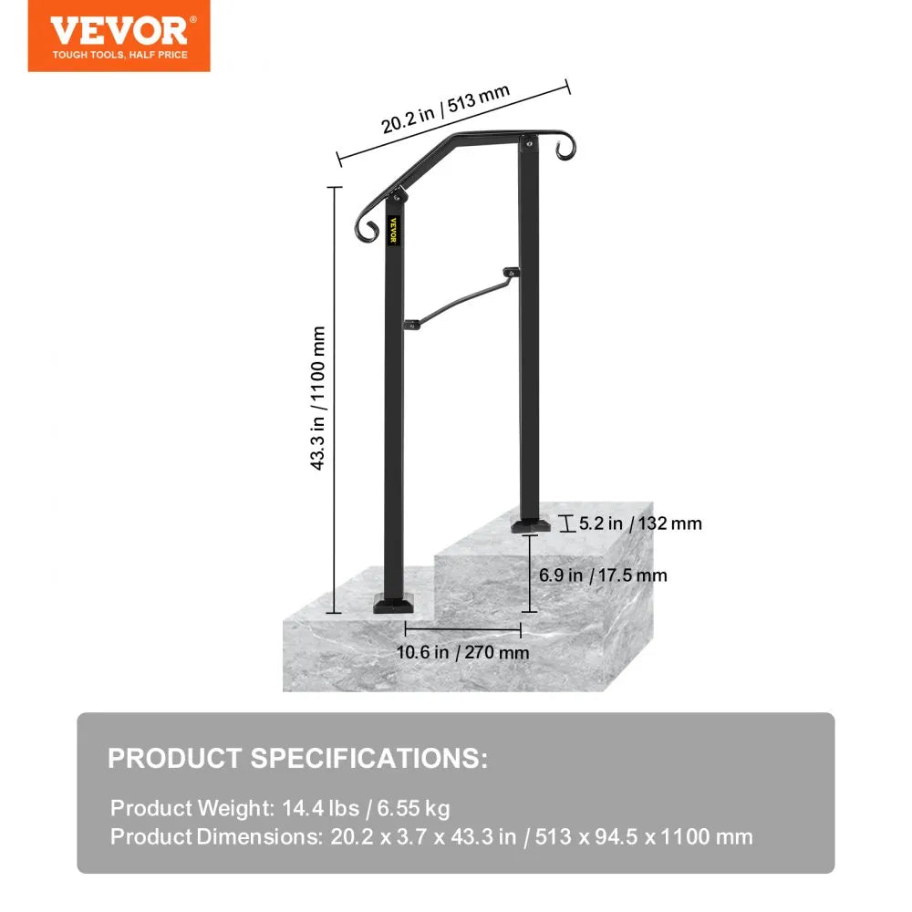 VEVOR Handrails for Outdoor Steps, Fit 1 or 2 Steps Outdoor Stair Railing, Arch#1 Wrought Iron Handrail, Flexible Porch Railing, Black Transitional Handrails for Concrete Steps or Wooden Stairs
Visit the Happybuy Store