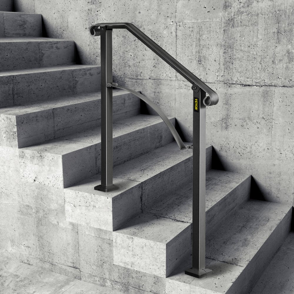 VEVOR Handrails for Outdoor Steps, Fit 2 or 3 Steps Outdoor Stair Railing, Arch#2 Wrought Iron Handrail, Flexible Porch Railing, Black Transitional Handrails for Concrete Steps or Wooden Stairs