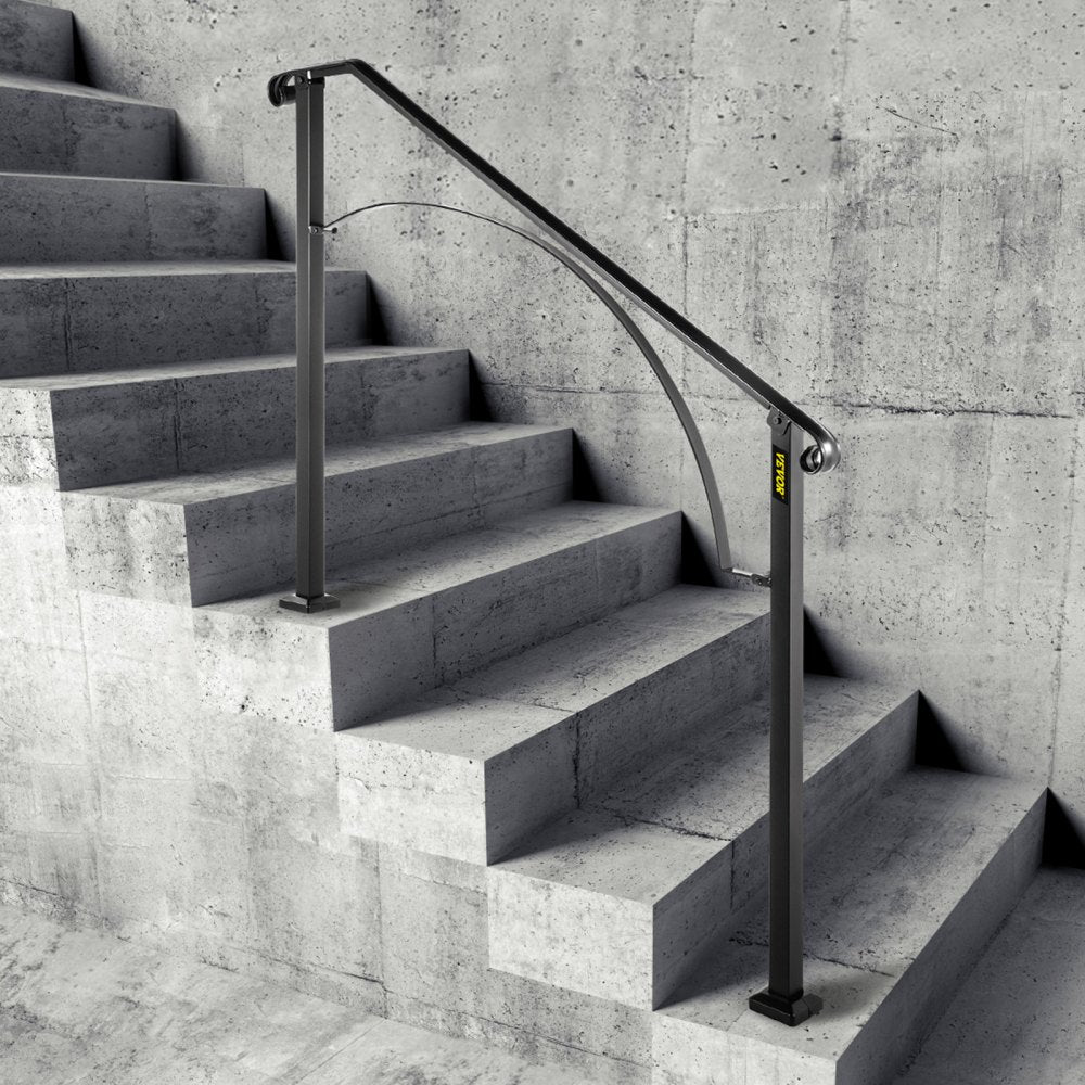 VEVOR Handrails for Outdoor Steps, Fit 3 or 4 Steps Outdoor Stair Railing, Arch#3 Wrought Iron Handrail, Flexible Porch Railing, Black Transitional Handrails for Concrete Steps or Wooden Stairs