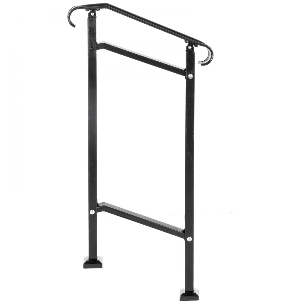 VEVOR Outdoor Stair Railing, Fit 1 or 2 Steps Wrought Iron Handrail, Adjustable Front Porch Hand Railings, Black Transitional Hand Rail for Concrete Steps or Wooden Stairs with Installation Kit