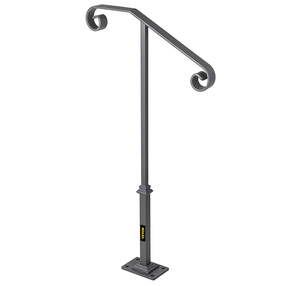VEVOR Handrails for Outdoor Steps, Fit 1 or 2 Steps Outdoor Stair Railing, Single Post Wrought Iron Handrail, Gray Transitional Porch Railings for Concrete Steps or Wooden Stairs with Base